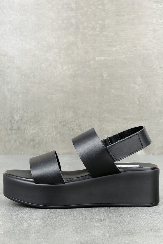 Steve Madden Rachel - Black Leather Flatform Sandals - Lulus