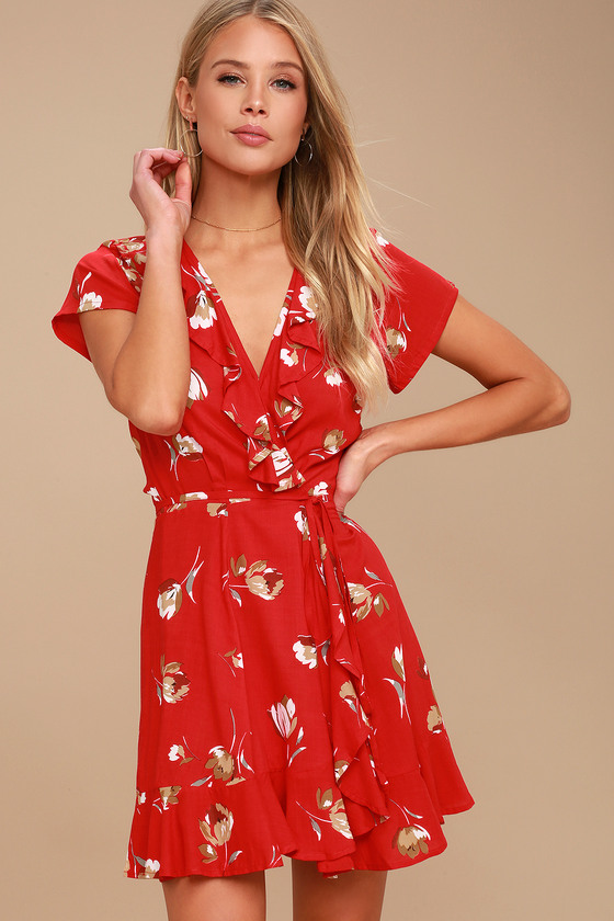KIVARI Romance - Red Floral Print Dress - Wrap Dress - Lulus