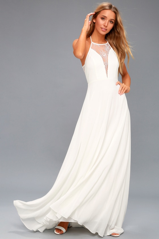 Lovely White Dress Lace Maxi Dress Halter Dress Lulus