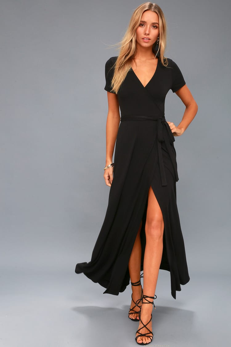 Lovely Black Dress - Wrap Dress - Black Maxi Dress - Lulus