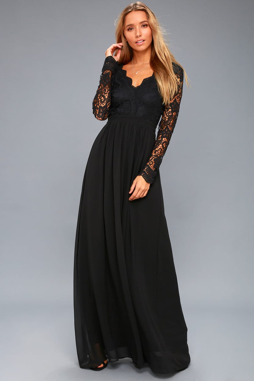 Lovely Black Dress - Maxi Dress - Lace Dress - Gown - Lulus