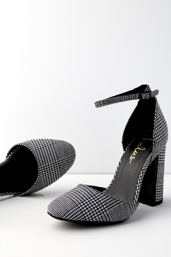 Chic Houndstooth Heels - Ankle Strap 