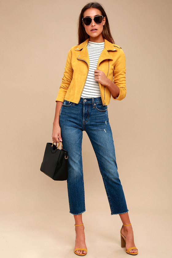 yellow suede moto jacket