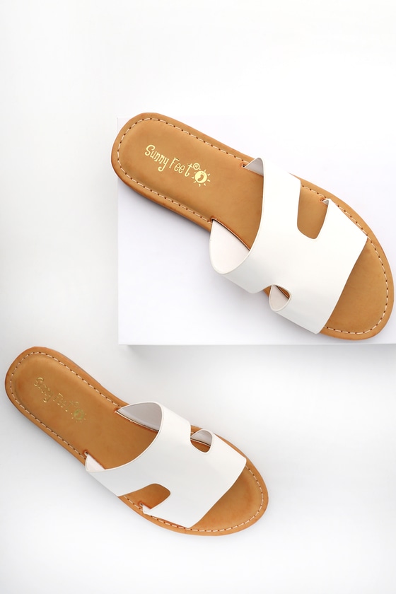 Cute Slide Sandals - White Slide Sandals - Slip On Sandals