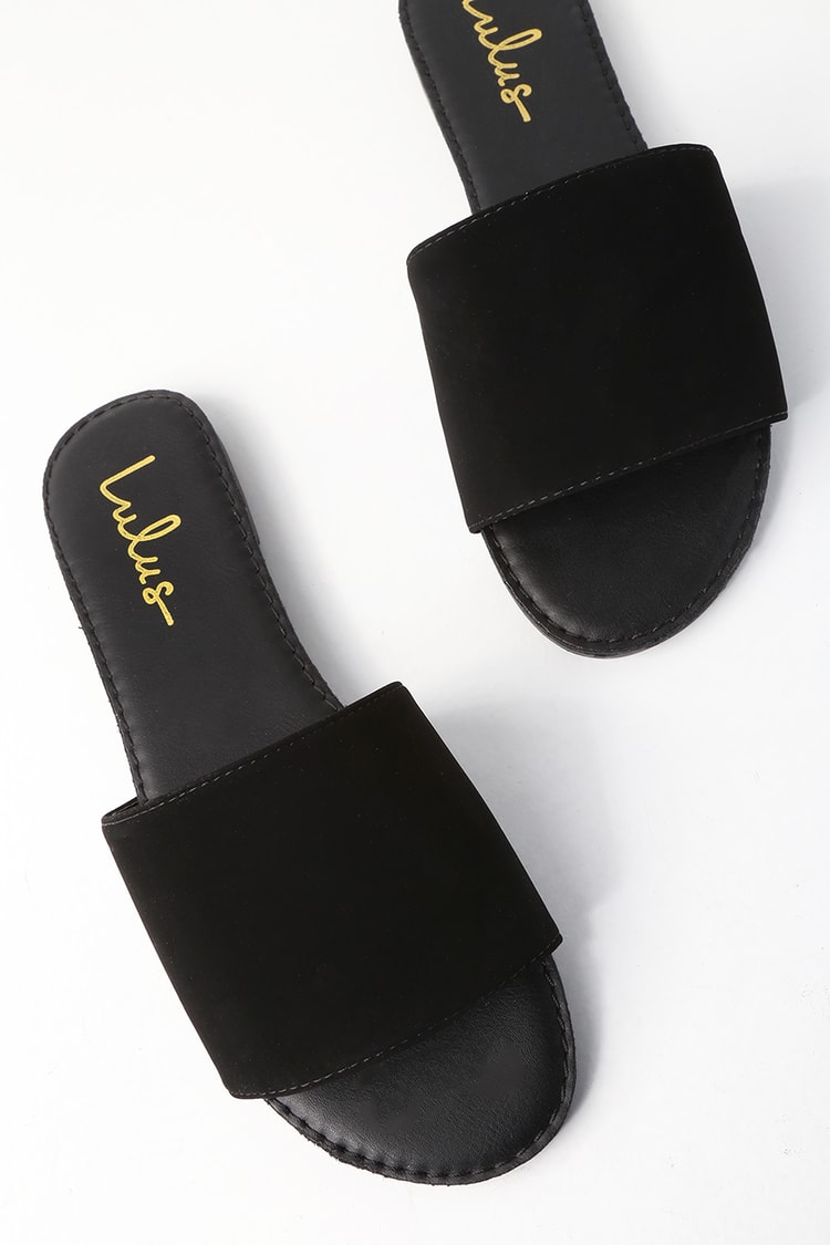 Black Slide Sandals - Black Nubuck Sandals - Vegan Sandals - Lulus