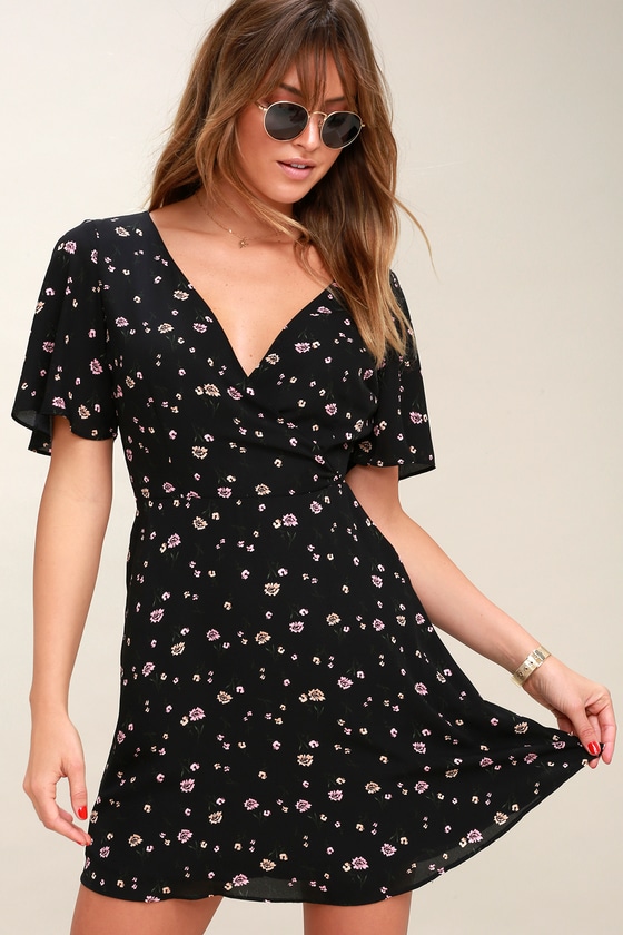 BB Dakota Lettie - Black Floral Print Dress - Skater Dress - Lulus