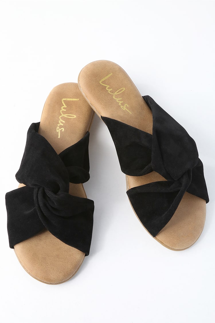 Black Sandals - Faux Suede Sandals - Slide Sandals - Lulus