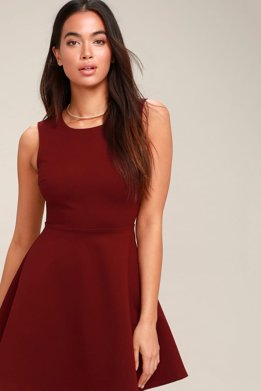 Wine Red Dress - Lace Skater Dress - Backless Skater Dress - Lulus