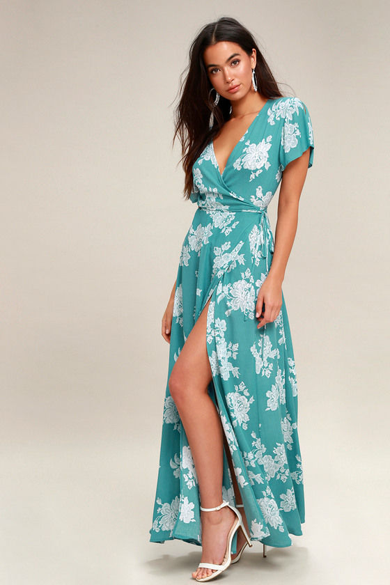Lovely Turquoise- Floral Print Dress 