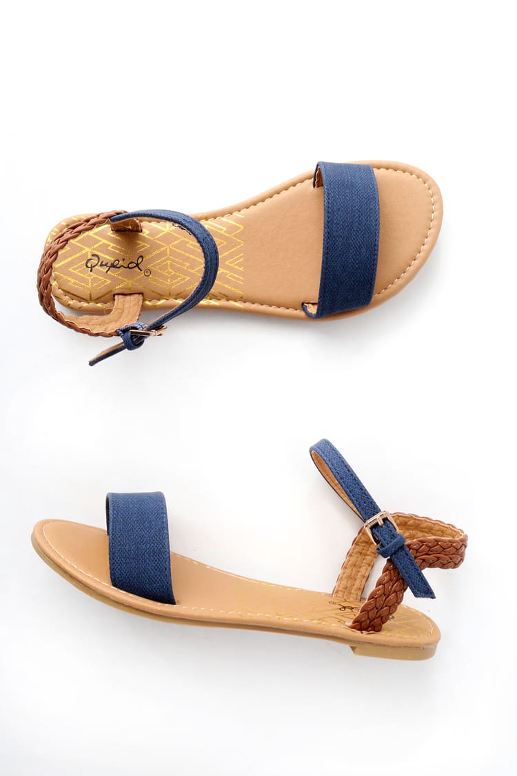 Cute Navy Sandals - Flat Sandals - Vegan Leather Sandals - Lulus