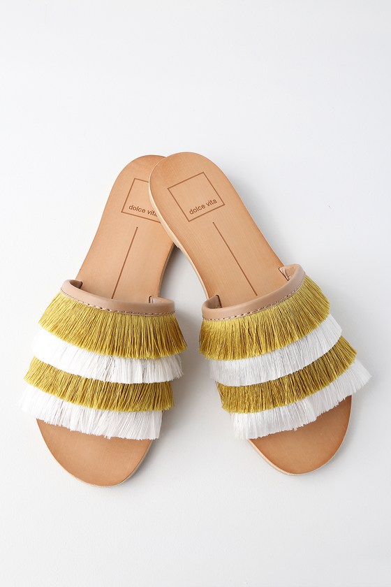 yellow fringe sandals