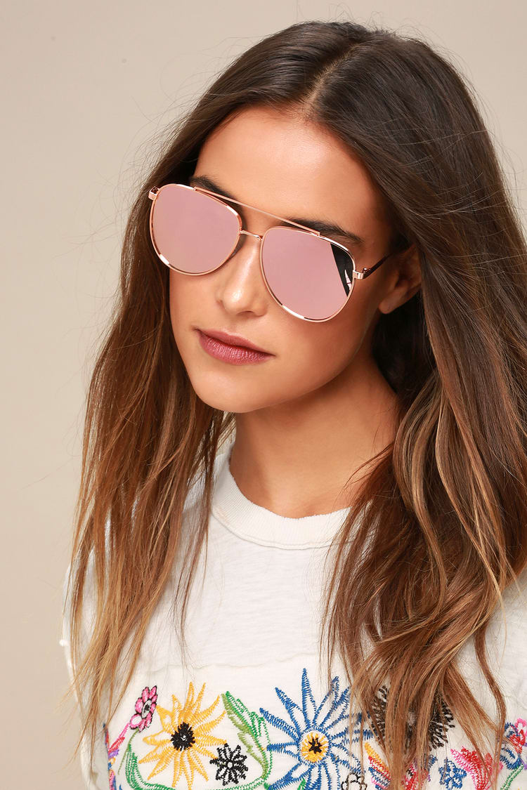 Rose Gold Aviator Sunglasses - Mirrored Aviator Sunglasses - Lulus