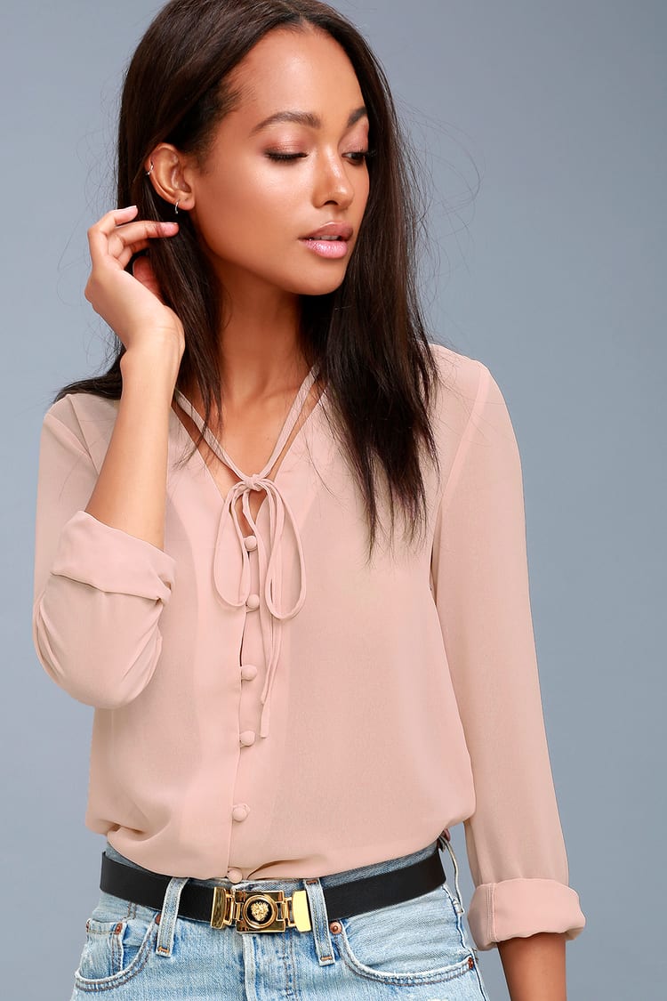 Blush Pink Blouse - Button-Up Blouse - Long Sleeve Blouse - Lulus