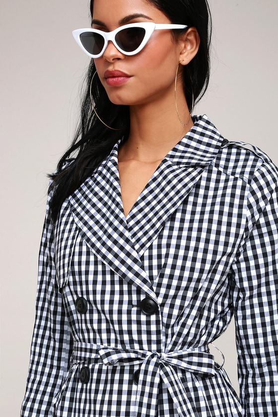 Cute Gingham Trench Coat - Lightweight Trench Coat