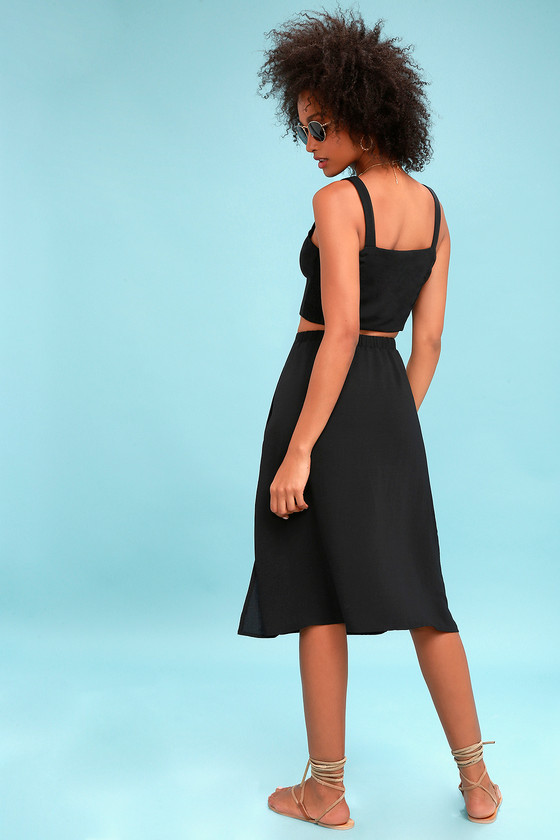 Cute Black Two-Piece Dress - Two-Piece Midi Dress