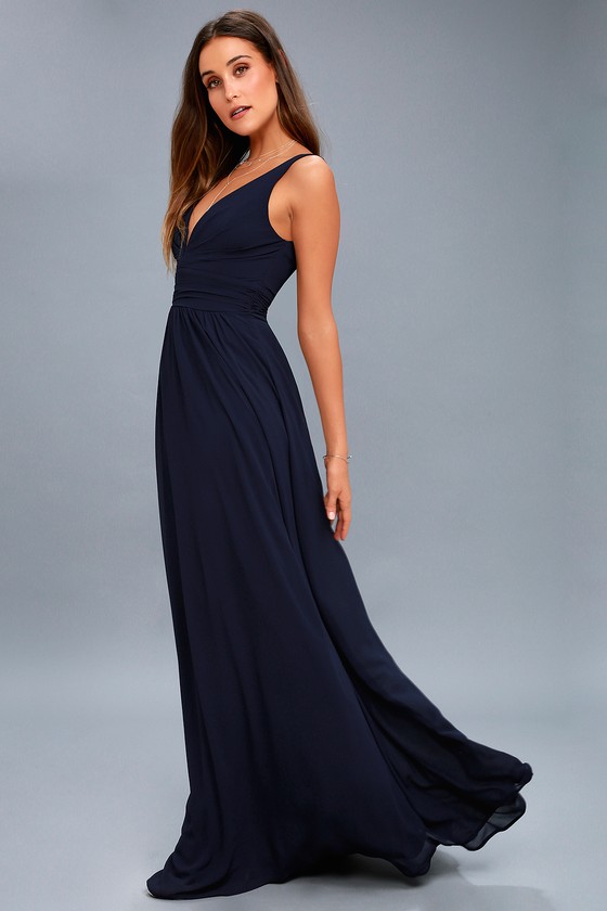 Elegant Maxi Dress - Navy Blue Dress - Plunging Maxi Dress - Lulus