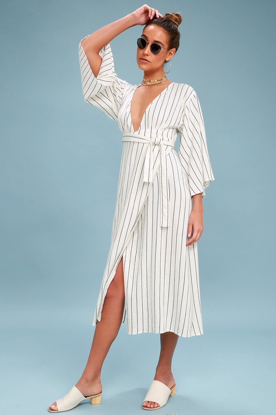 Billabong Robe Life - Striped Midi Dress - Wrap Midi Dress - Lulus