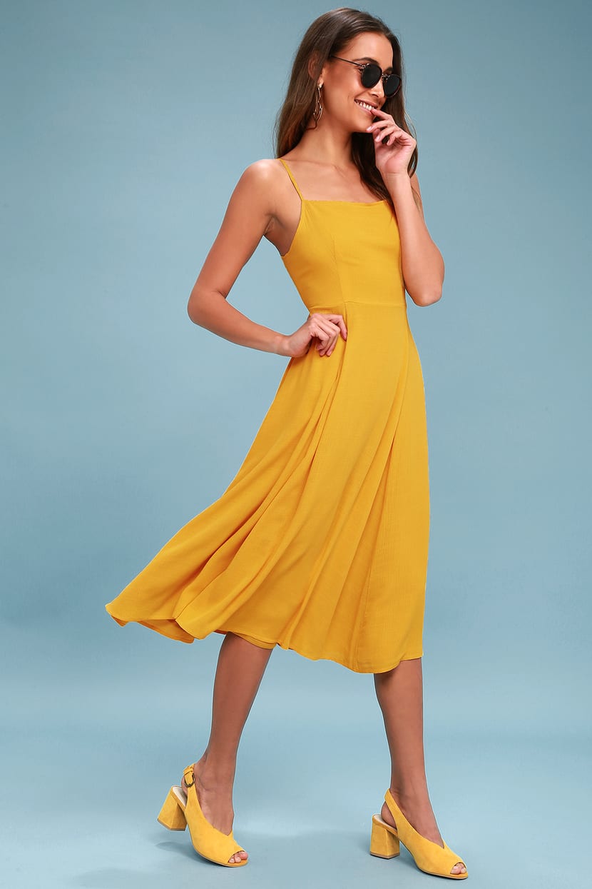 Mustard Yellow Midi Dress - Sleeveless Midi Dress - Lulus