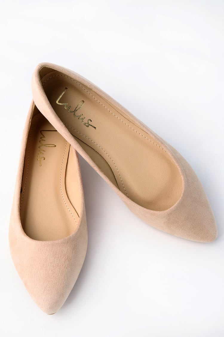 Light Nude Flats - Suede Pointed Toe Flats - Classic Beige Flats - Lulus