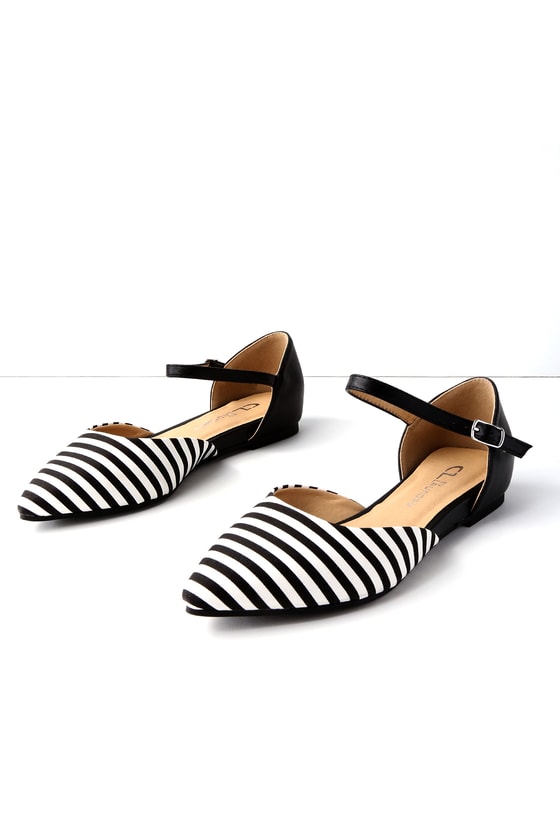 black and white striped flat shoes
