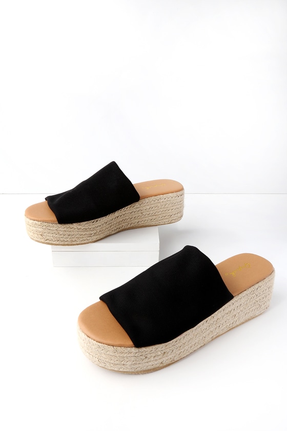 Black Lace Up Flatform Espadrille Sandal | PrettyLittleThing KSA