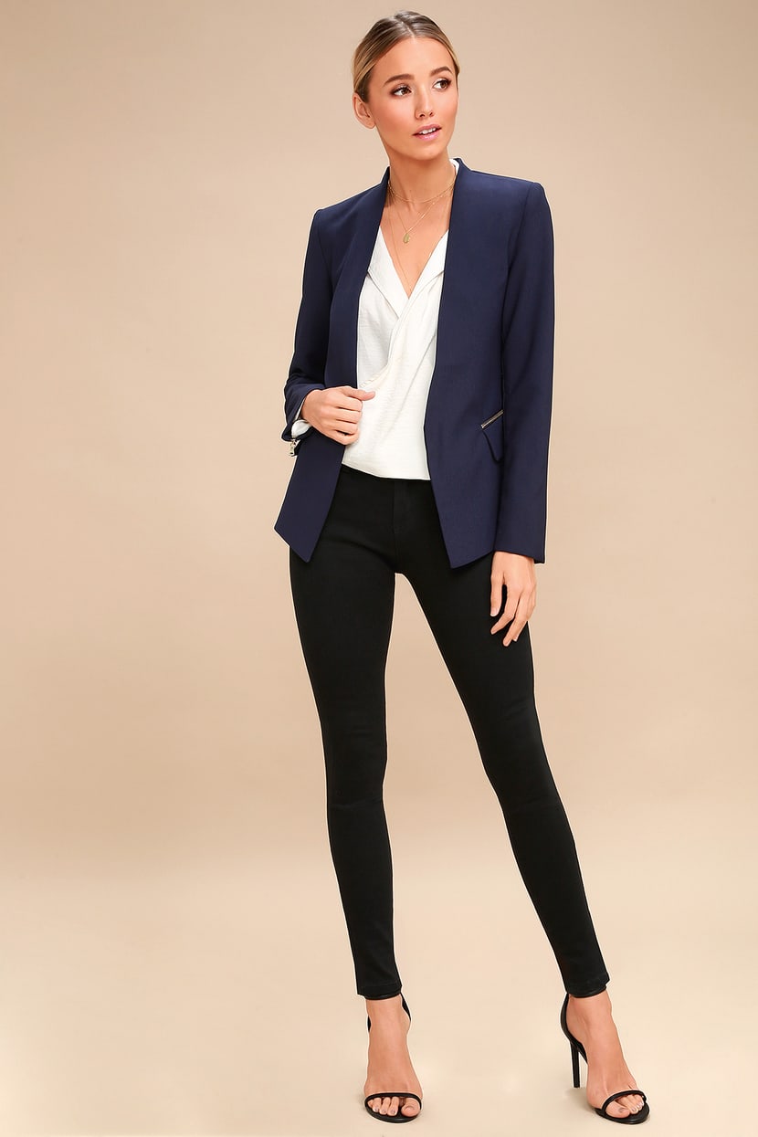 Chic Navy Blue Blazer - Open-Front Blazer - Women's Blazer - Lulus