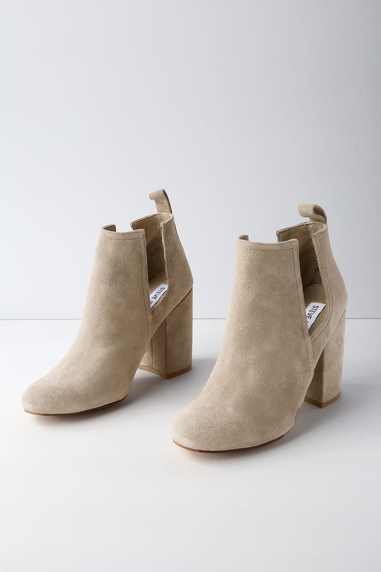 Naomi Taupe Suede Leather Cutout Ankle Booties