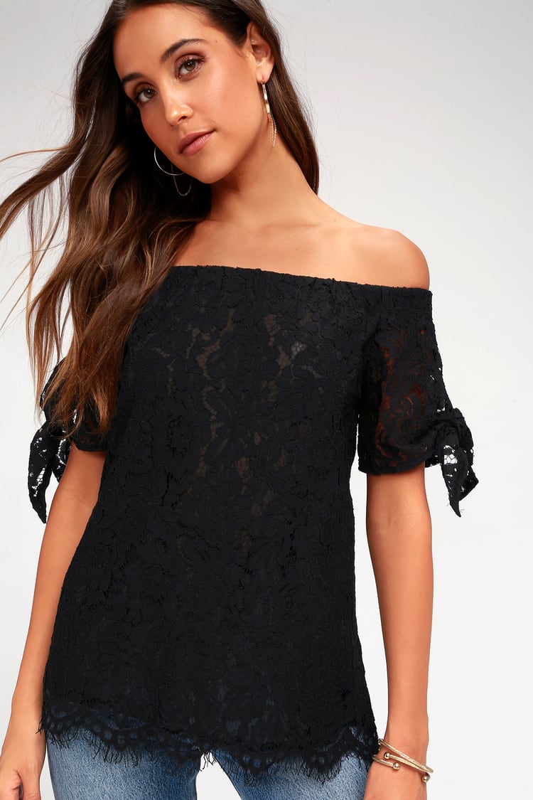 Lovely Black Top - Lace Top - Off-the-Shoulder Top - Lulus