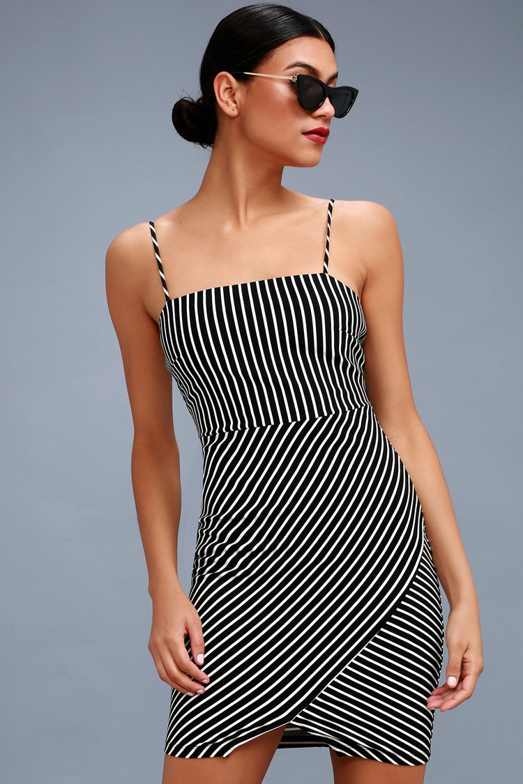 My Oh My Black and White Striped Bodycon Dress