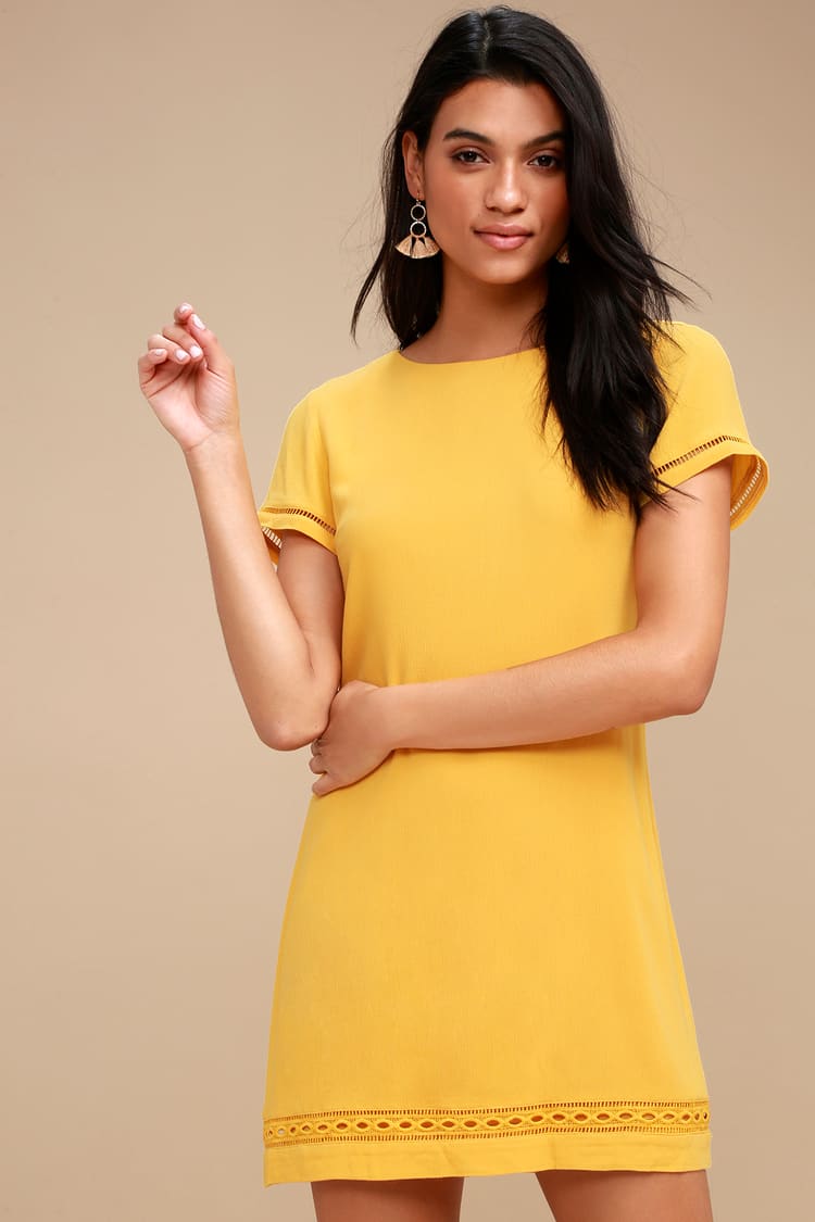 Lovely Yellow Dress - Shift Dress - Embroidered Dress - Lulus