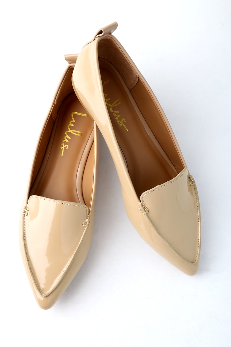 Cute Nude Loafers - Loafer Flats - Pointed Patent Loafers - Lulus