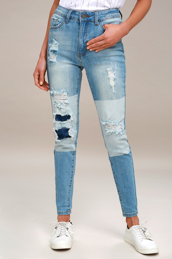 Cool Distressed Jeans TwoTone Jeans Light Wash Jeans