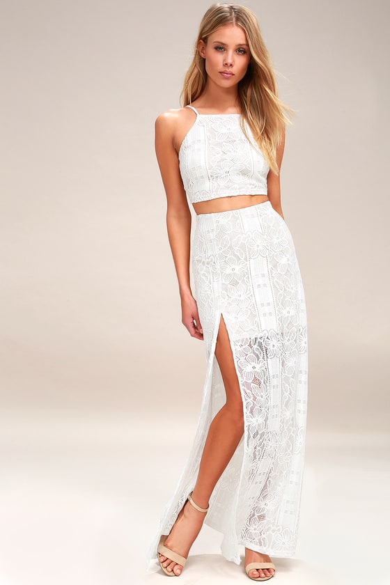 Chic Two-Piece Dress - Floral Print Dress - White Maxi Dress - Lulus, two  piece 