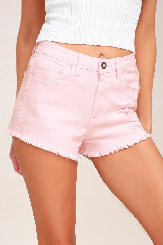 Lulu Light Pink High-Waisted Cutoff Denim Shorts