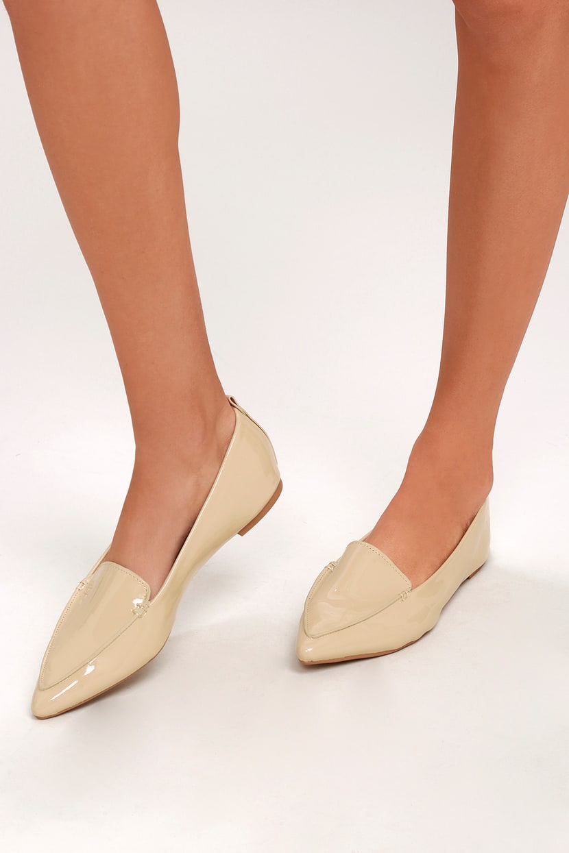 Cute Nude Loafers - Loafer Flats - Pointed Patent Loafers - Lulus