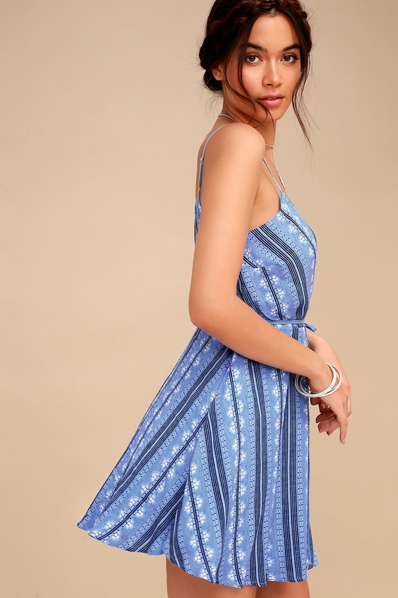 Boho Wrap Dress Blue Print Dress Mini Wrap Dress Lulus 0018