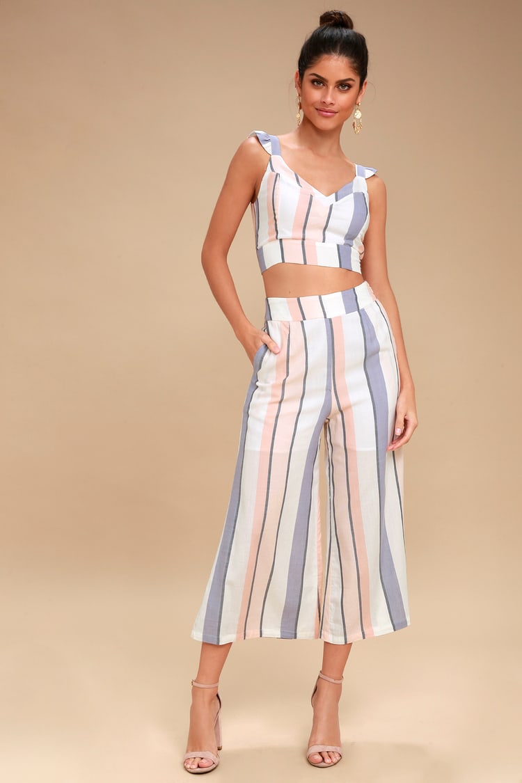 On the Road Jen - Striped Culottes - White Culottes - Lulus