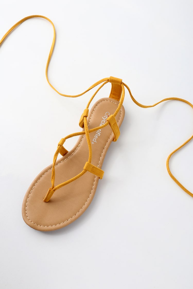Cute Mustard Sandals - Lace-Up Sandals - Flat Sandals - Lulus
