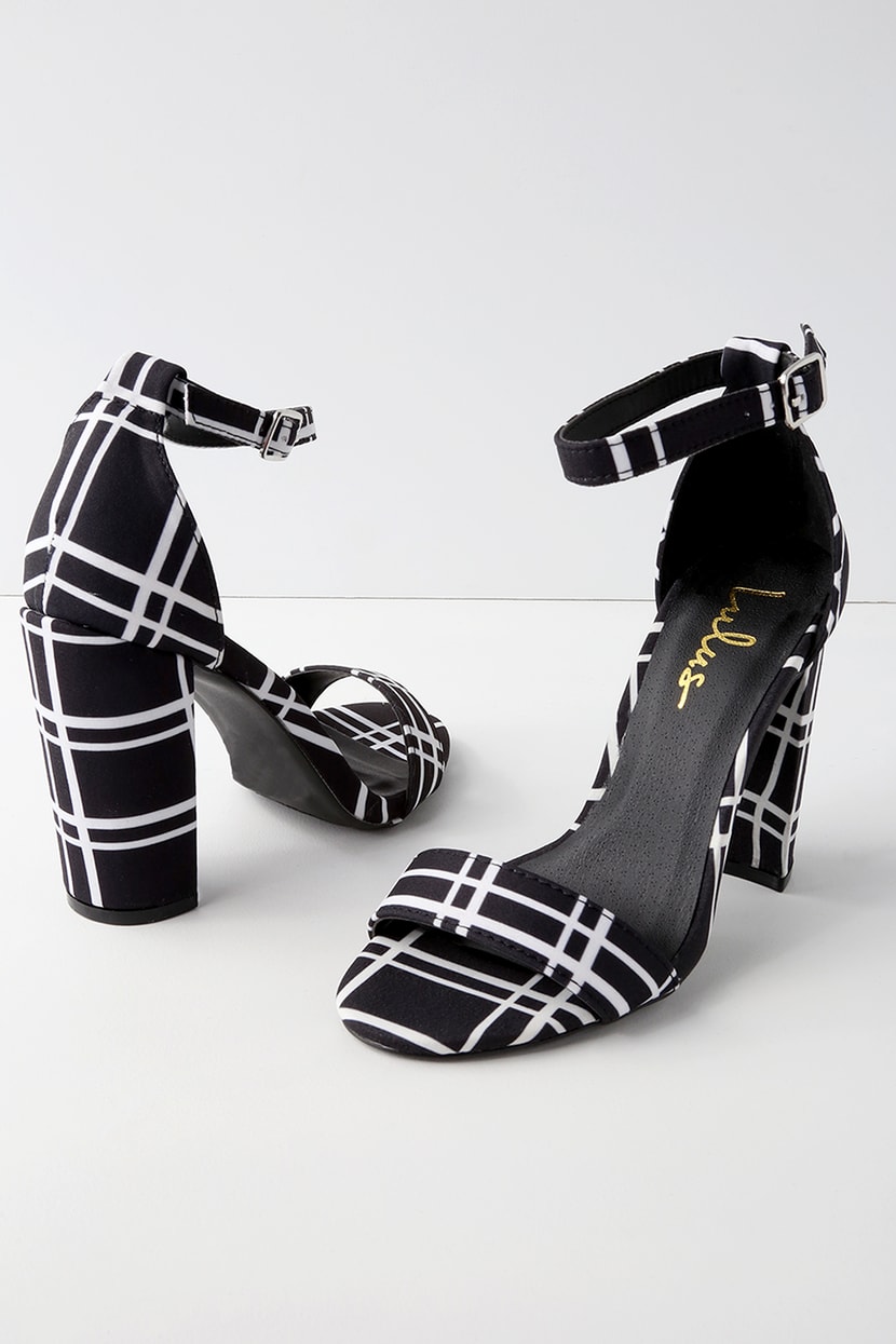 Chic Black and White Print Heels - Ankle Strap Heels - Lulus