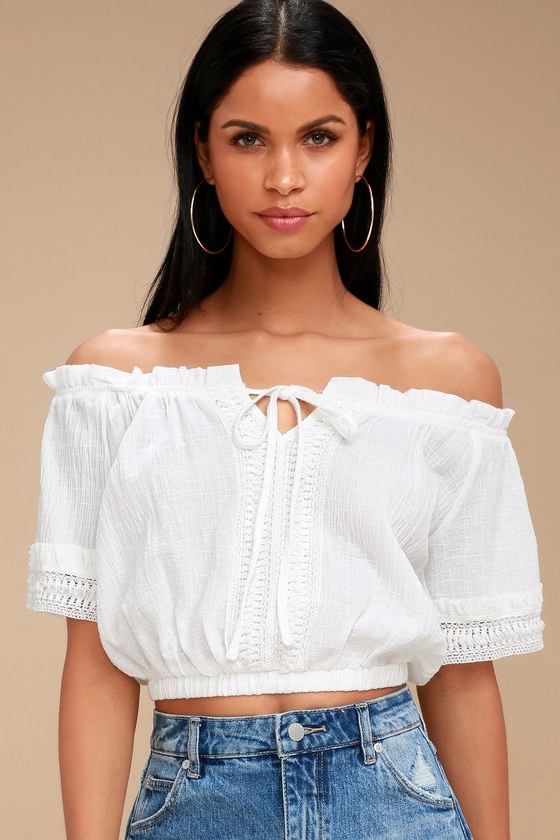 Boho White Top Off The Shoulder Top Embroidered Top Lulus 3622