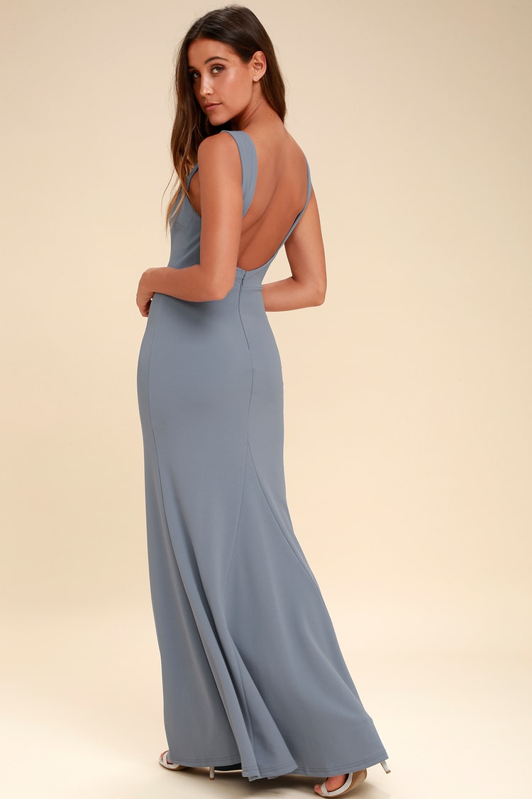 Chic Blue Grey Maxi Dress - Backless Dress - Mermaid Dress - Lulus