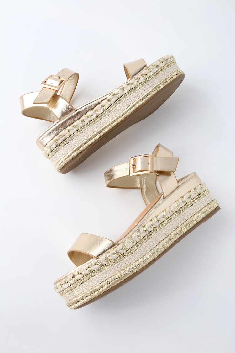 Cute Flatform Sandals - Espadrille Sandals - Gold Sandals - Lulus