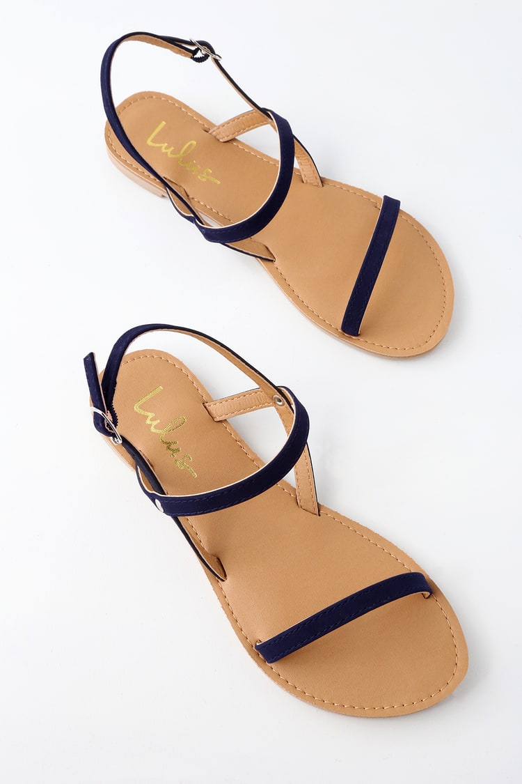 Cute Flat Sandals - Navy Blue Sandals - Vegan Sandals - Lulus