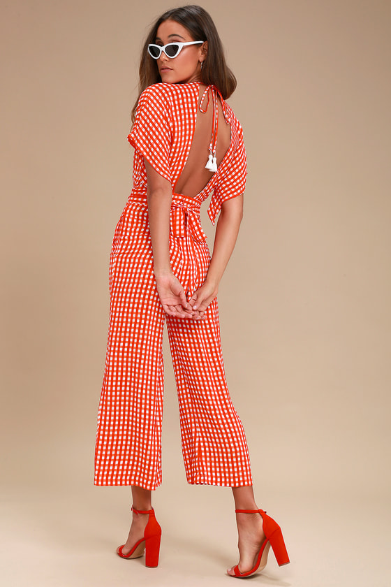 Cedric Red Gingham Culotte Jumpsuit