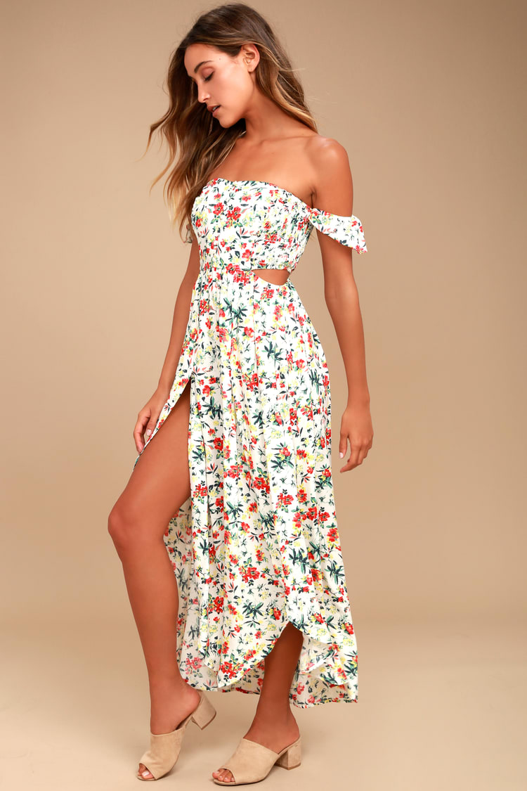 Cute Floral Print Dress - Maxi Dress - Off-the-Shoulder Dress - Lulus