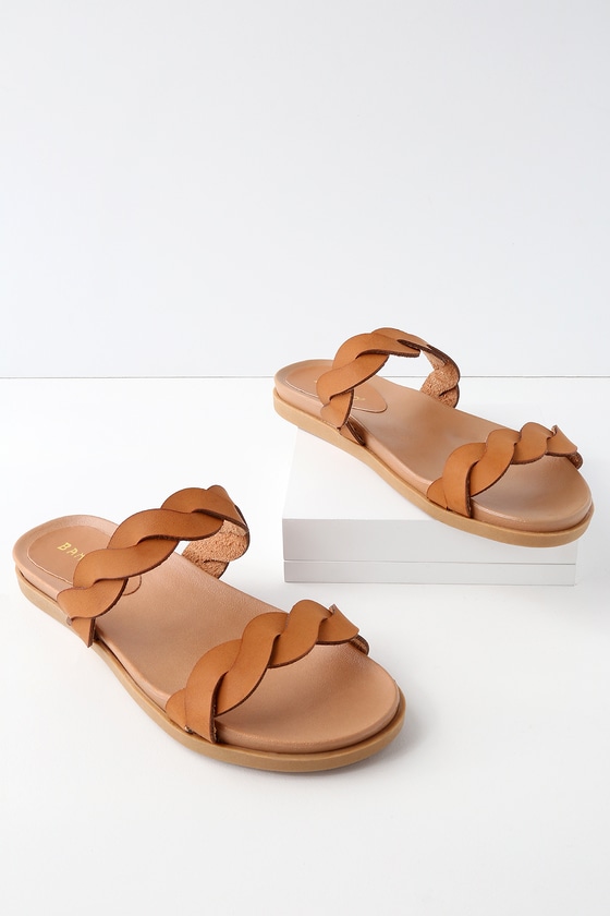Cute Tan Sandals - Tan Slide Sandals - Flat Sandals - Lulus