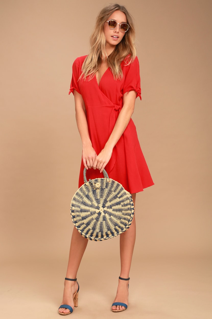 Cute Red Dress - Short Wrap Dress - Short Sleeve Dress - Lulus