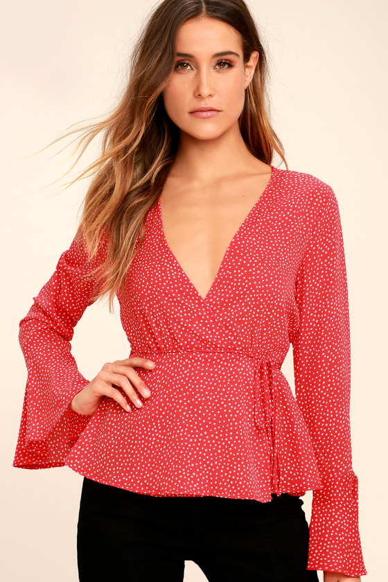 red polka dot wrap top