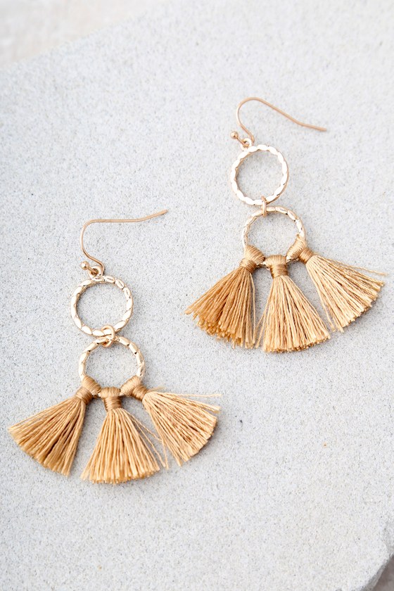 Cute Beige Earrings Tassel Earrings Fringe Earrings 1200 9926