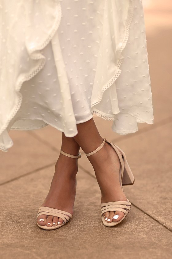 laura nude suede ankle strap heels